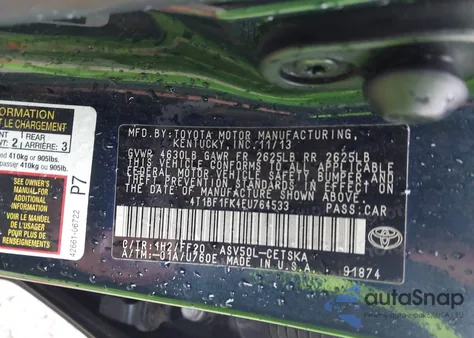 2014 Toyota Camry Se из США, поврежденный, VIN 4T1BF1FK4EU764533